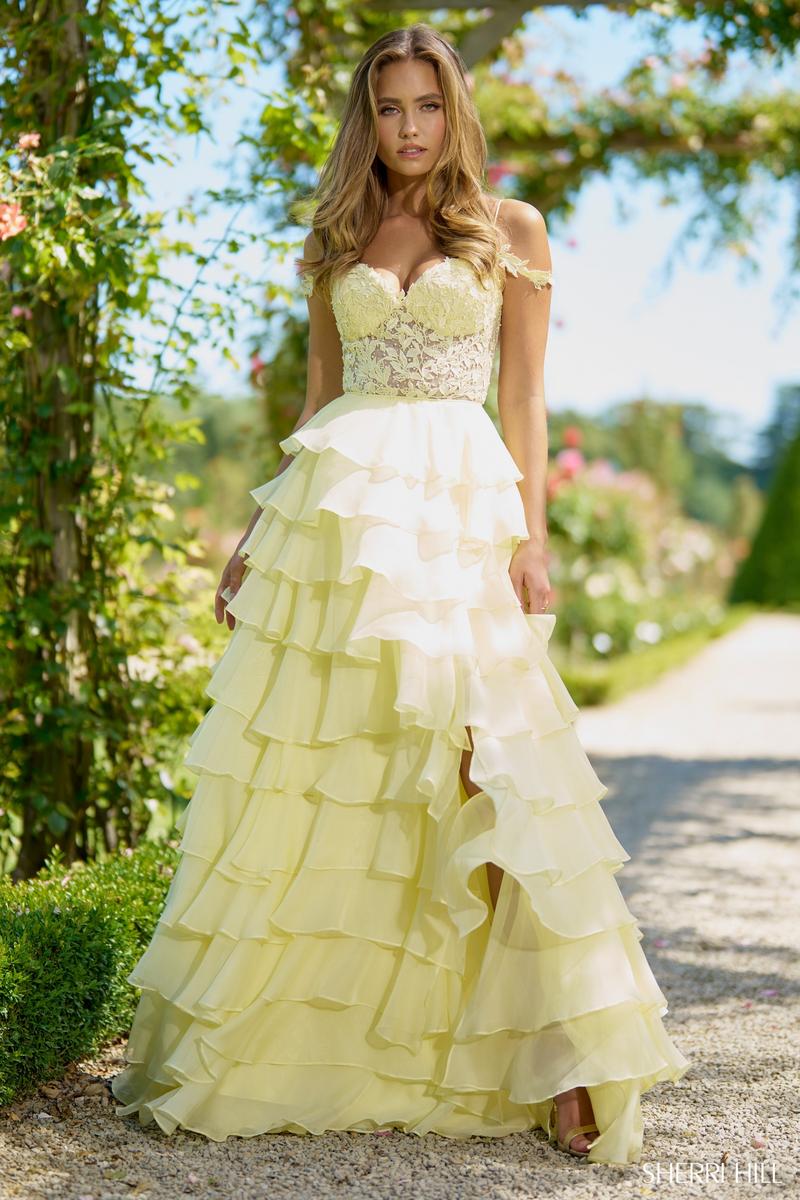 Sherri Hill Lace Chiffon Ruffle Prom Dress 56868 - B