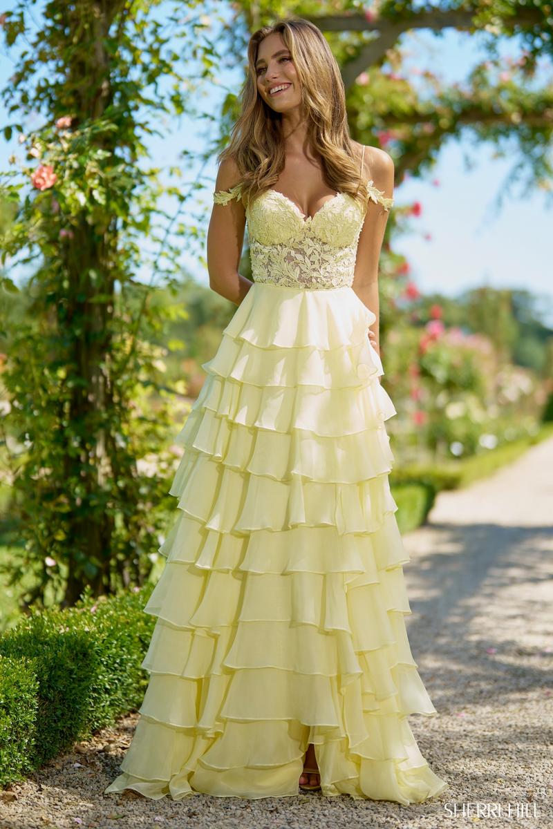 Sherri Hill Lace Chiffon Ruffle Prom Dress 56868 - B