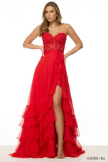 Sherri Hill Illusion Side Slit Ruffle Prom Dress 57129