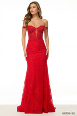 Sherri Hill Off Shoulder Lace Corset Prom Dress 57130