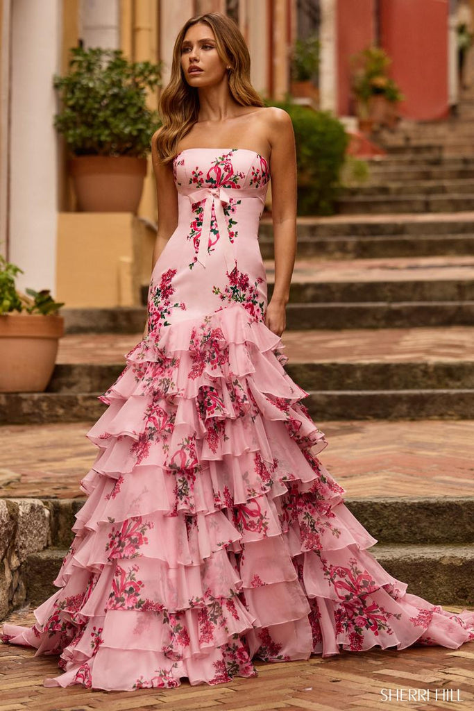 Sherri Hill Strapless Ruffle Floral 57144