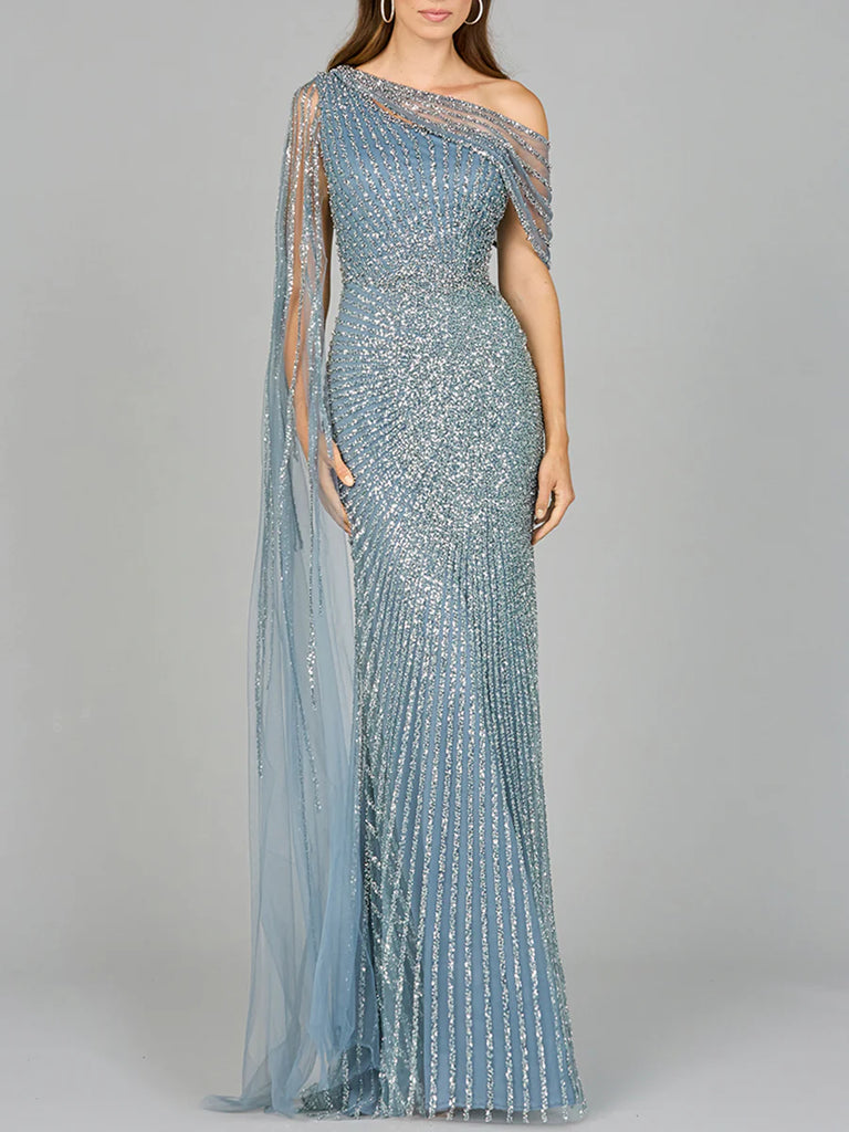 Lara Beaded One Shoulder Evening Gown 29051