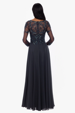 Xscape Evenings "Mason" Long Sleeve Beaded Chiffon Evening Dress 3174X