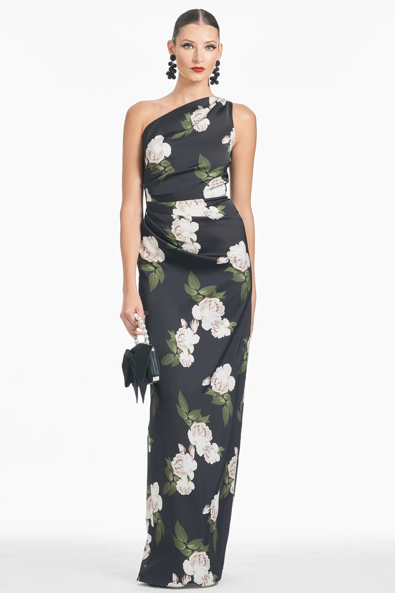 Sachin & Babi "Delancy" Floral One Shoulder Gown