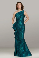 Feriani Couture One Shoulder Jacquard Evening Gown 18443