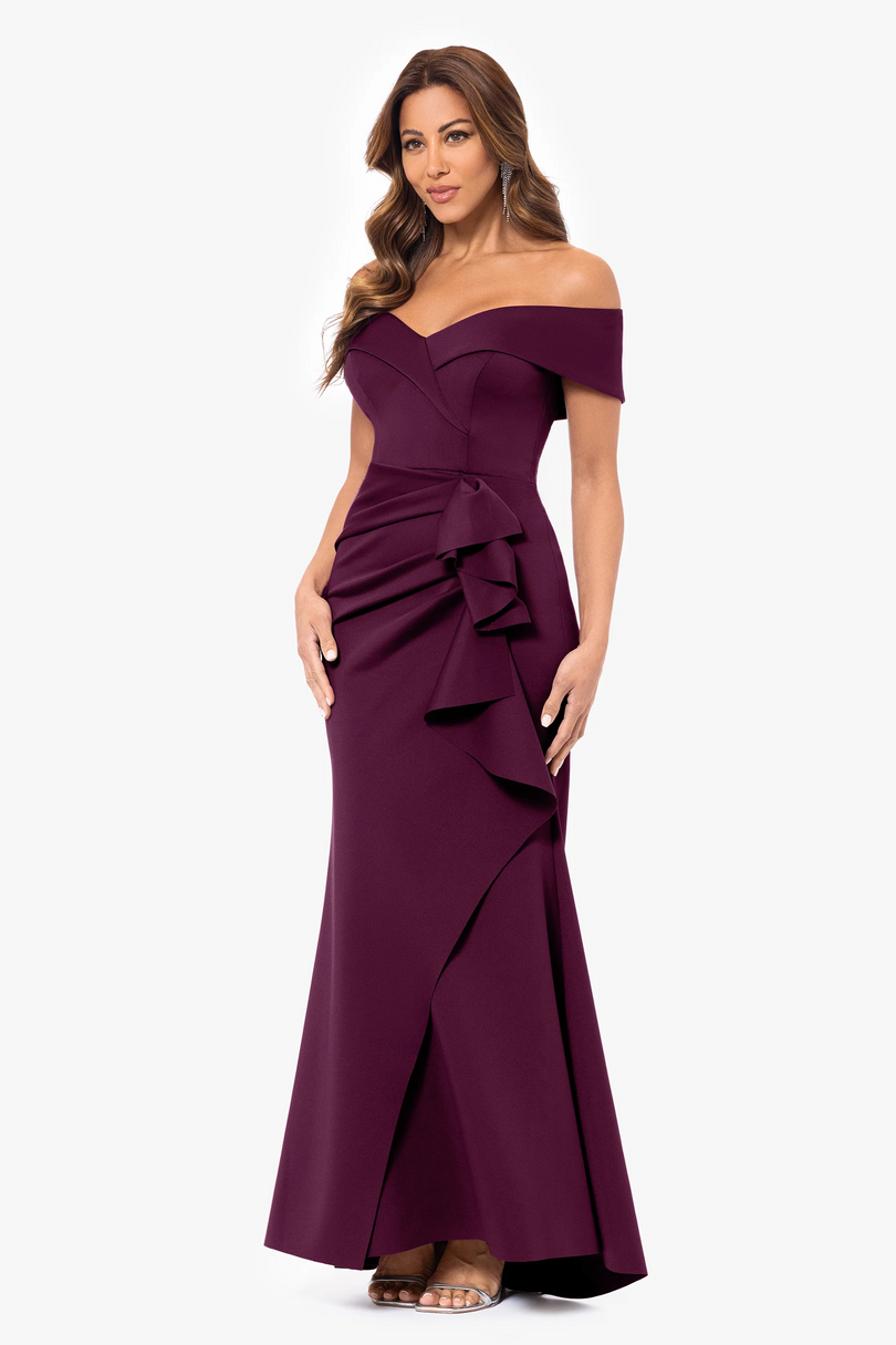 Xscape Evenings "Patti" Off the Shoulder Scuba Crepe Dress 4793X