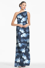 Sachin & Babi "Delancy" Floral One Shoulder Gown