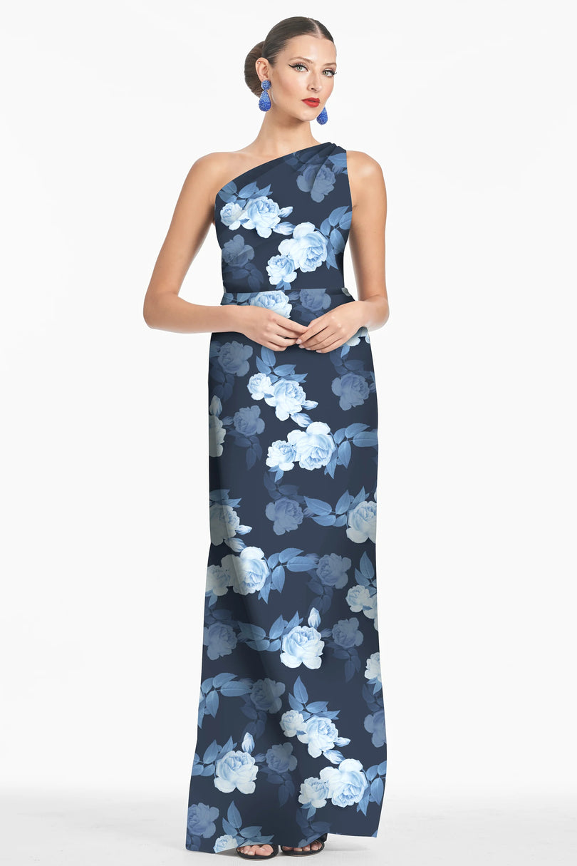 Sachin & Babi "Delancy" Floral One Shoulder Gown