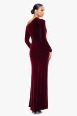 Betsy & Adam "Annette" Velvet Drop Shoulder Evening Dress A25329