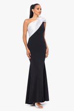 Betsy and Adam One Shoulder Scuba Crepe "Havannah" Dress A26742