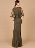 Lara Cape Sleeve V-Neck Beaded Evening Gown 29356