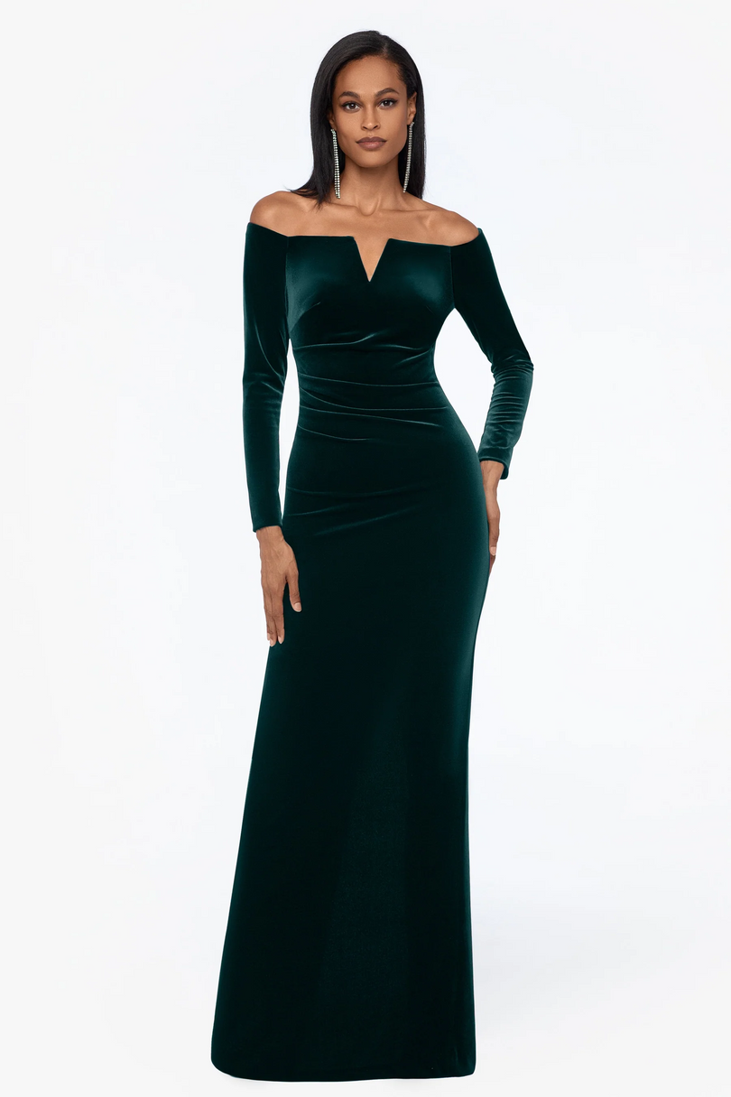 Xscape Evenings "Christy" Off the Shoulder Velvet Evening Dress 3904X