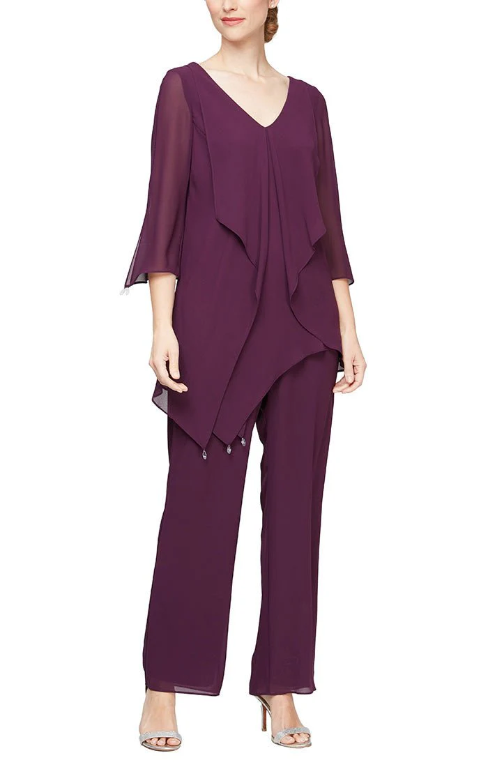 Alex Evenings Frilled Top Chiffon Pantsuit 8192002