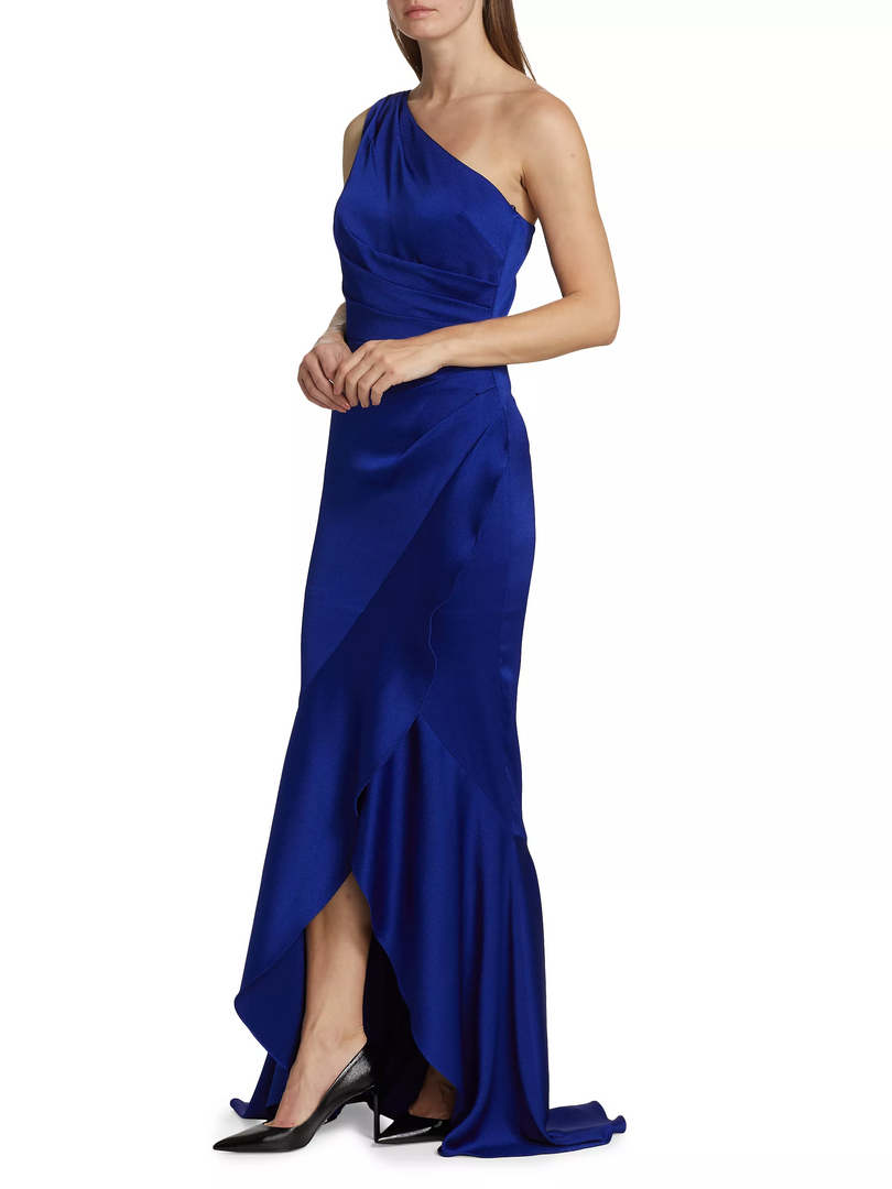 Teri Jon Asymmetric Hammered Satin Gown 227011