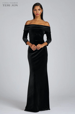 Teri Jon Off The Shoulder Stretch Velvet Evening Gown 67037