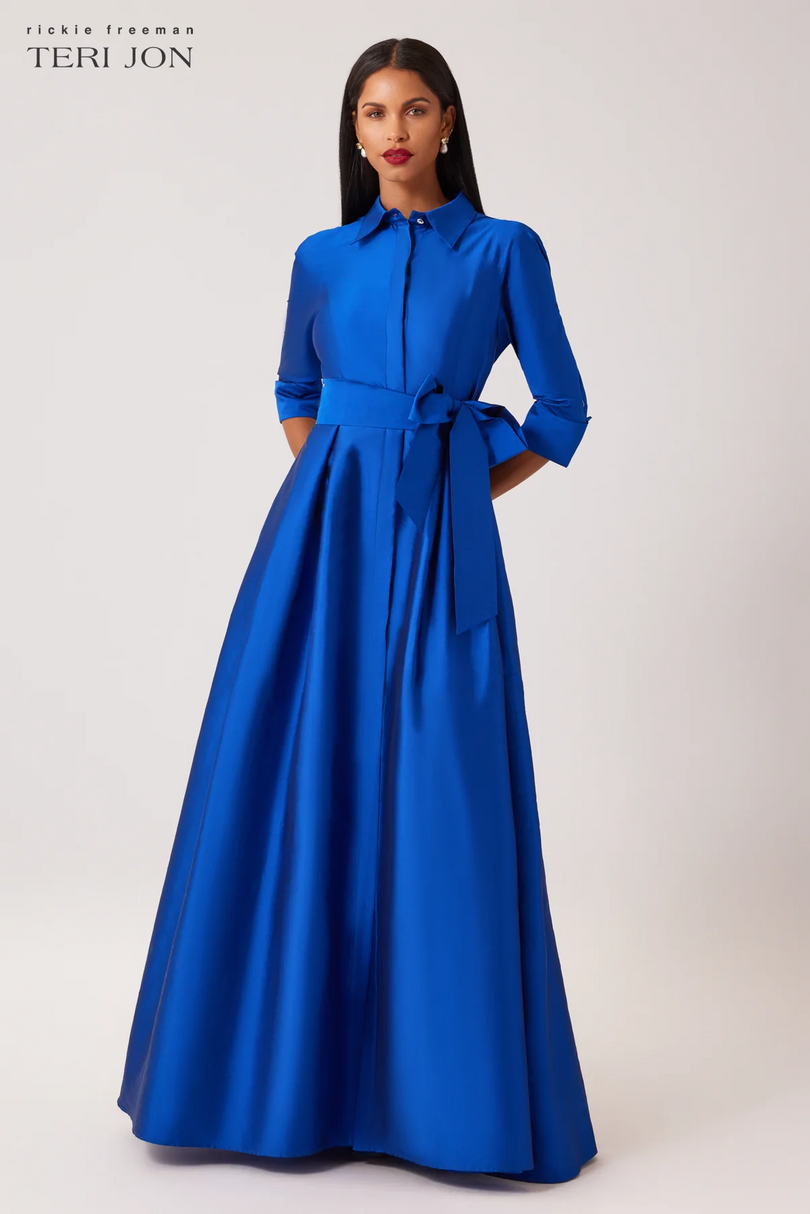 Teri Jon Taffeta Shirt Waist Evening Gown 229051