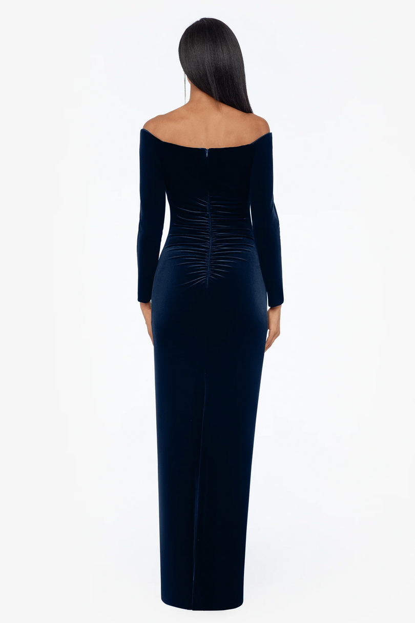 Xscape Evenings "Christy" Off the Shoulder Velvet Evening Dress 3904X