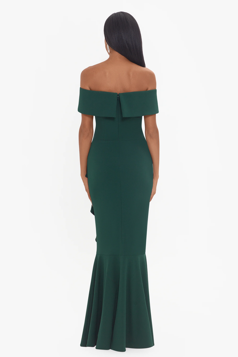 Betsy and Adam "Carina" Off the Shoulder Ruffle Evening Dress A22885