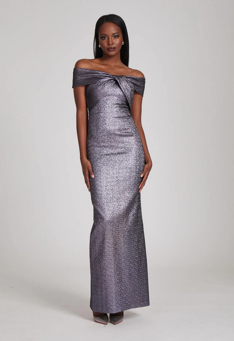 Teri Jon Metallic Twist Front Evening Gown 209097