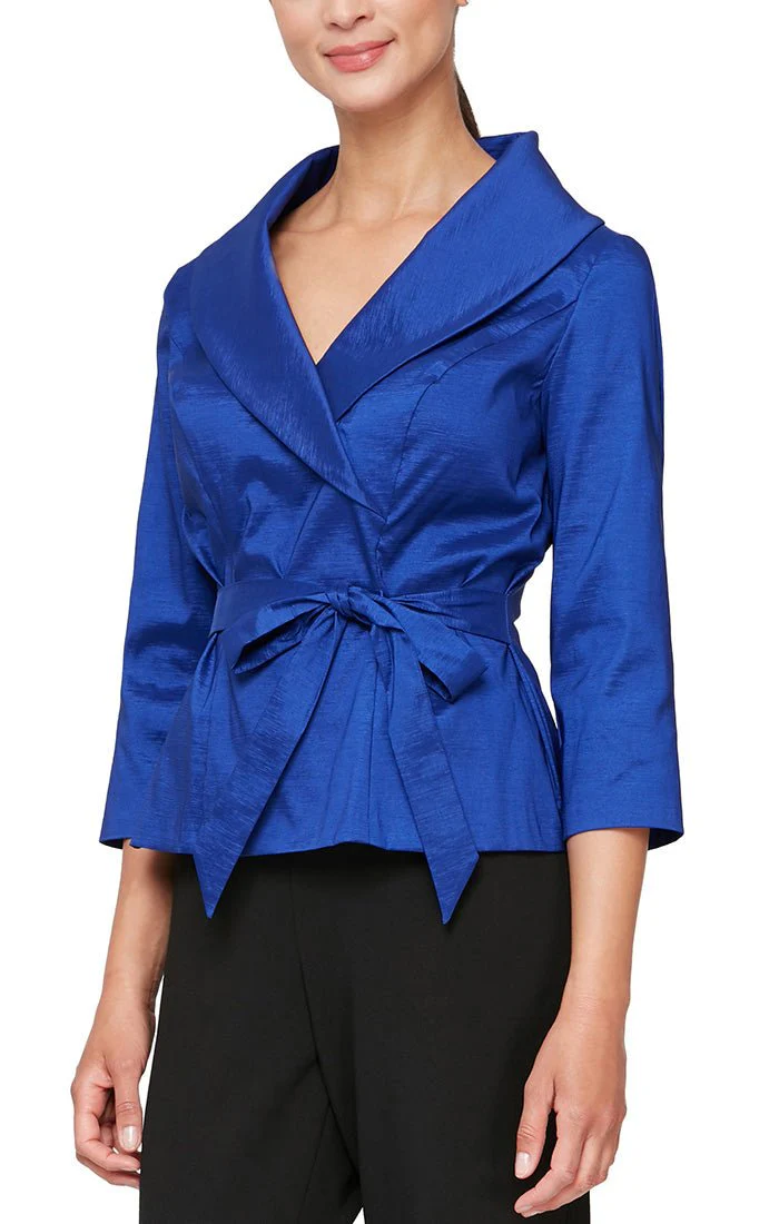 Alex Evenings 3/4 Sleeve Stretch Taffeta Blouse with Tie Waist Detail 8366625