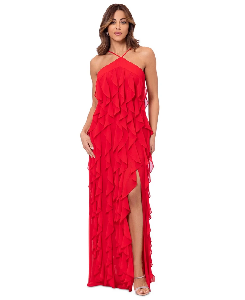 Xscape Evenings Halter Neck Ruffle Dress 6371X