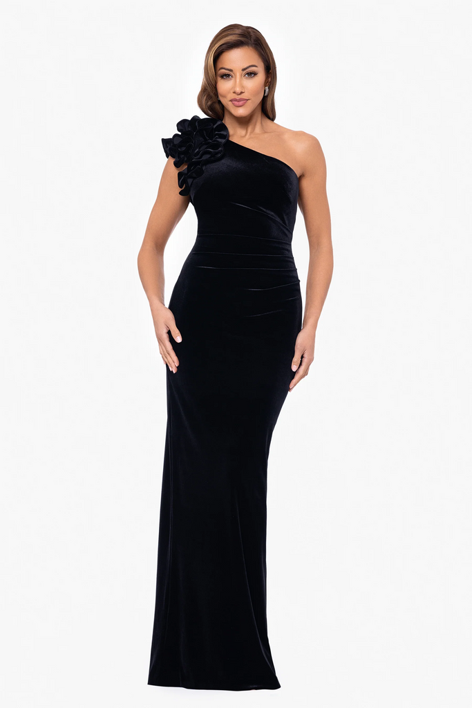 Xscape Evenings "Connie" One Shoulder Velvet Evening Gown 6547X