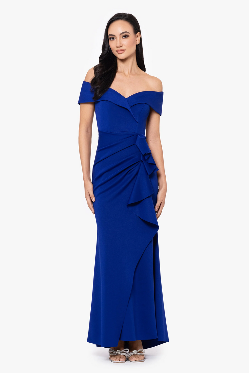 Xscape Evenings "Patti" Off the Shoulder Scuba Crepe Dress 4793X