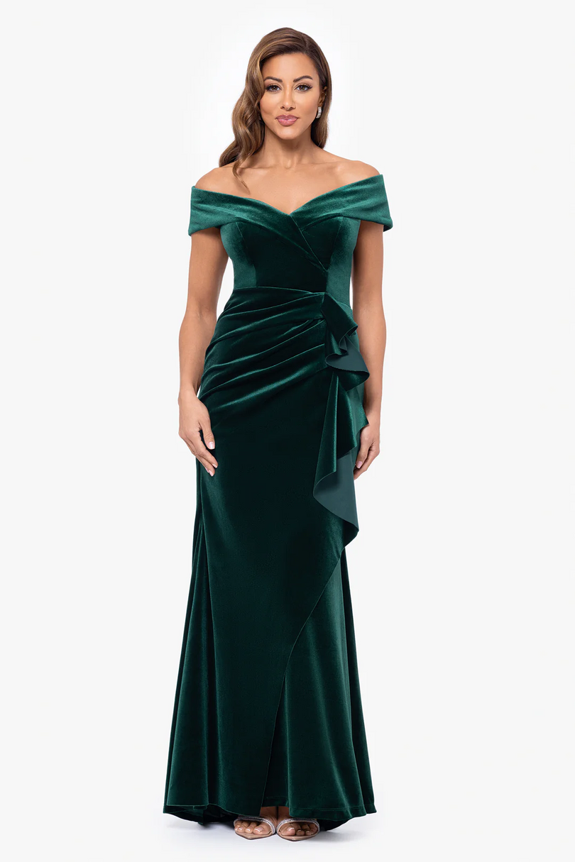 Xscape Evenings "Alana" Off the Shoulder Velvet Evening Gown 6484X