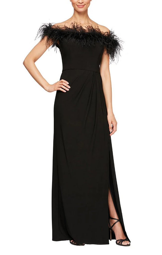 Alex Evenings Off the Shoulder Feather Evening Gown 81351465