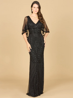 Lara Cape Sleeve V-Neck Beaded Evening Gown 29356