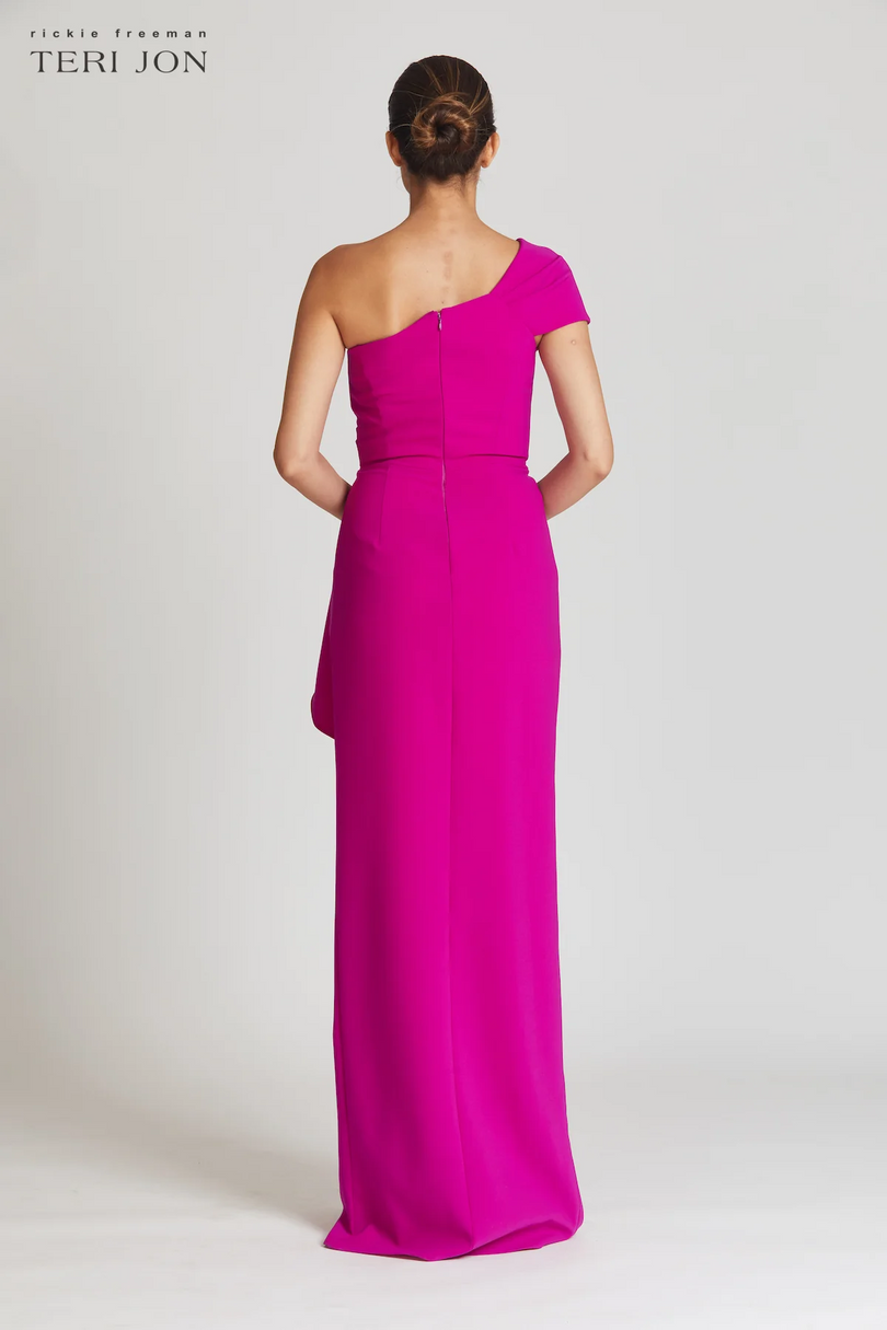 Teri Jon Stretch Crepe Side Drape Gown 219012