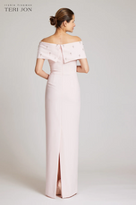 Teri Jon Crepe Off The Shoulder Jewel Trim Portrait Column Gown 239069