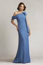 Tadashi Shoji Cassia Bow-Shoulder Crepe Evening Gown ALG18371L