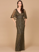 Lara Cape Sleeve V-Neck Beaded Evening Gown 29356