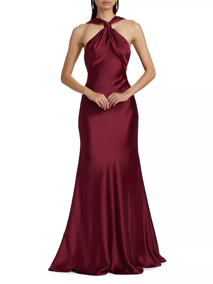 Monique Lhuillier Mallory Satin Halter Neck Gown 44112362