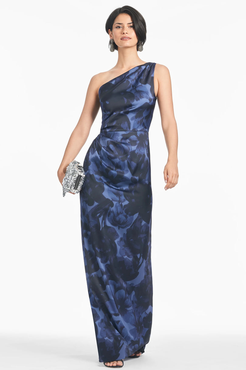 Sachin & Babi "Delancy" Floral One Shoulder Gown