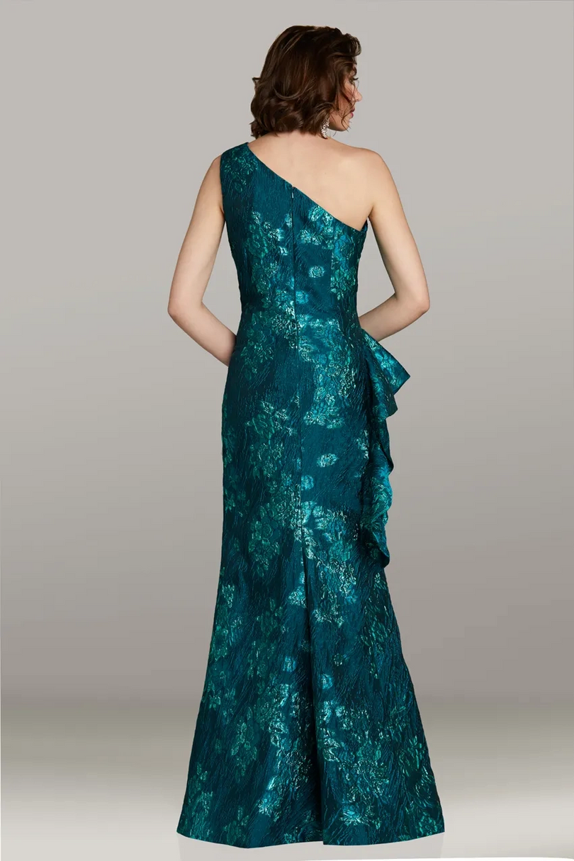 Feriani Couture One Shoulder Jacquard Evening Gown 18443