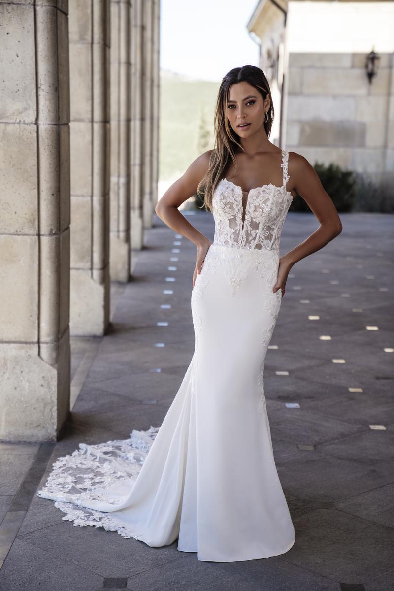 Sleek Fit-and-Flare Beaded Wedding Gown