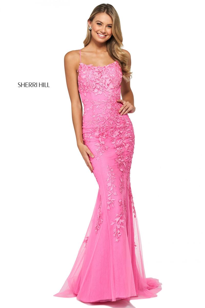 Sherri Hill Sheer Lace Corset Bodice Prom Dress 56251